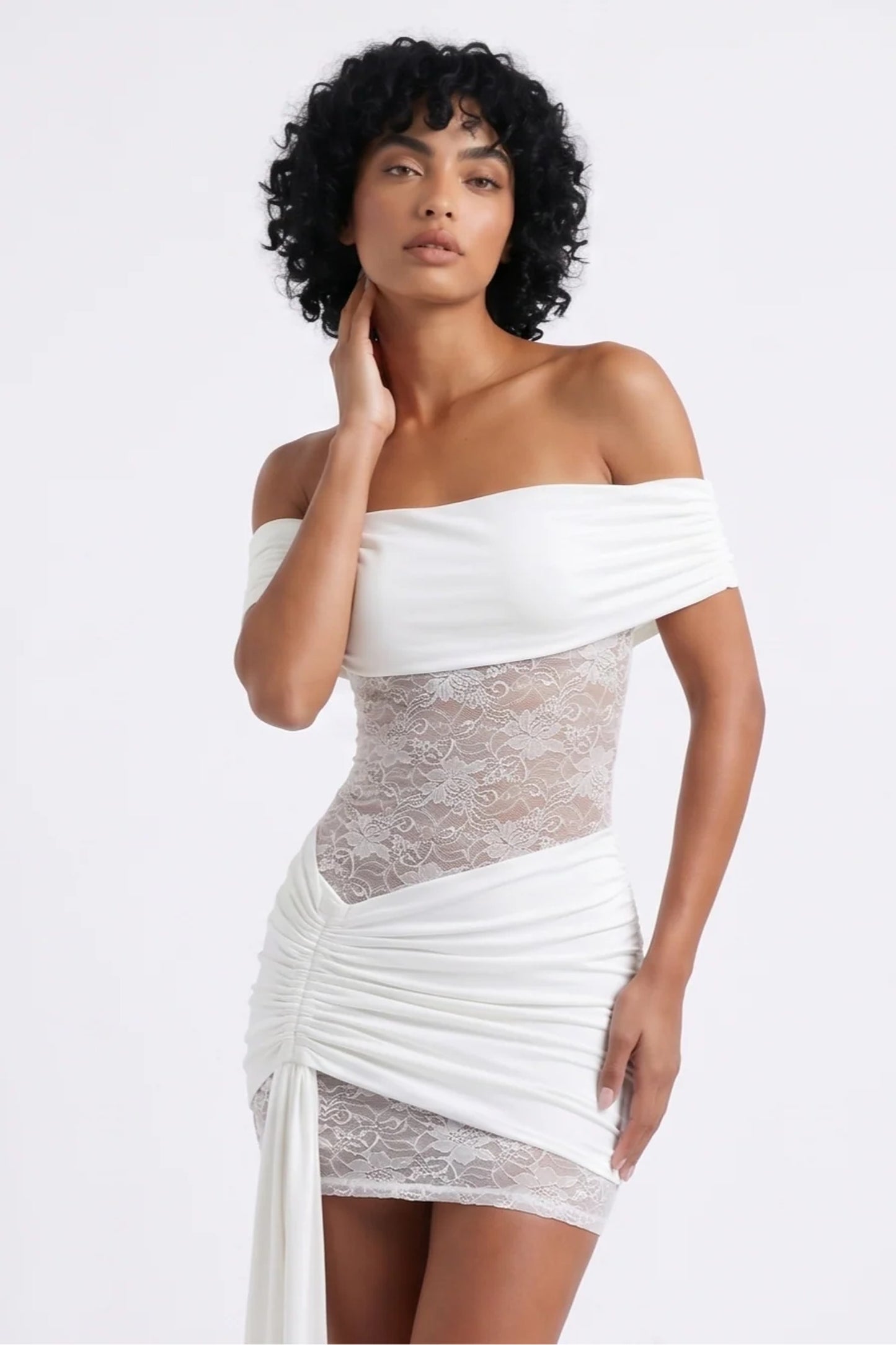 Dames Mini Jurk | Off-Shoulder | Kant Paneel