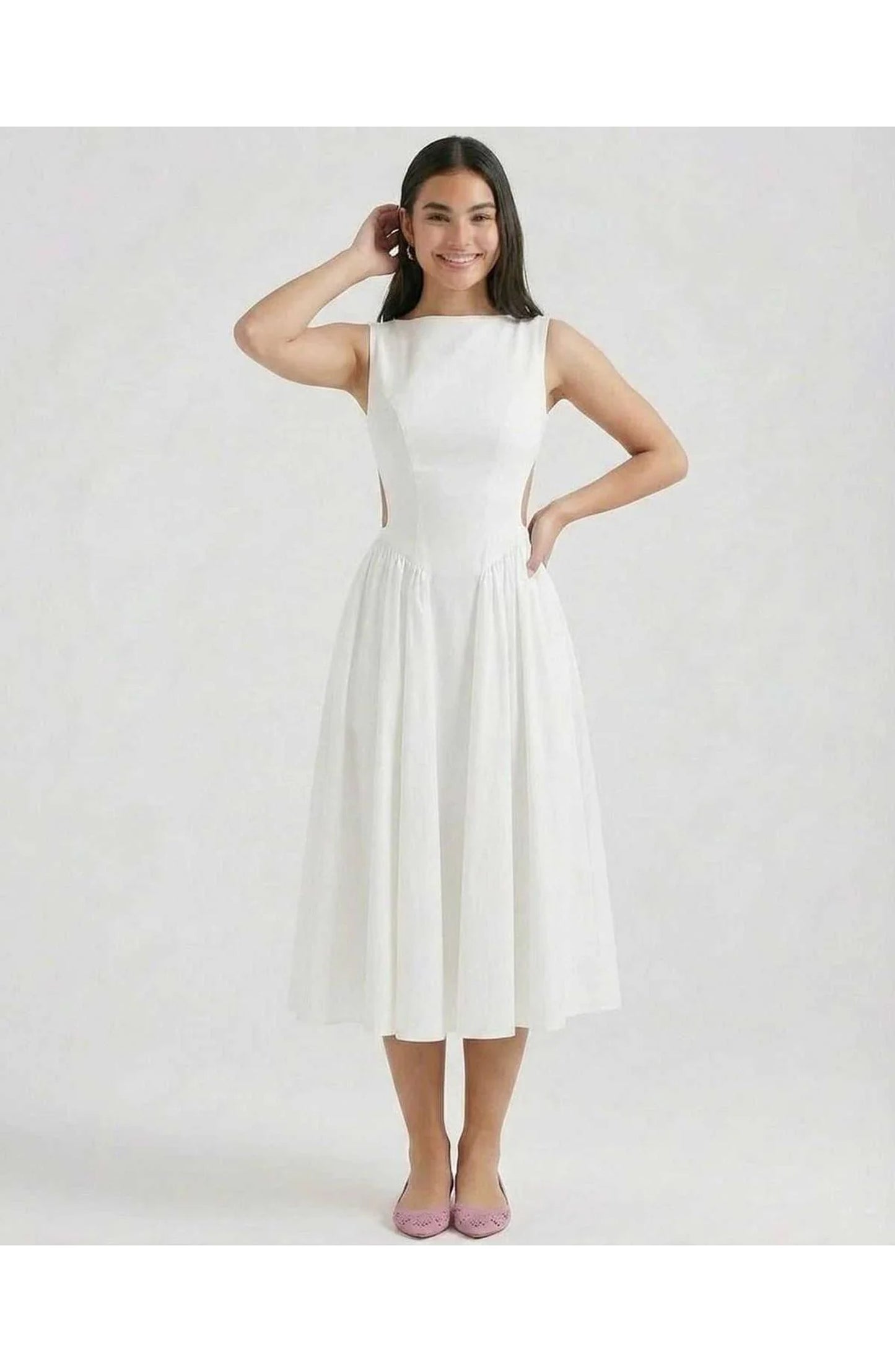 Women's Midi Dress | Boat Neck | Flared Skirt
