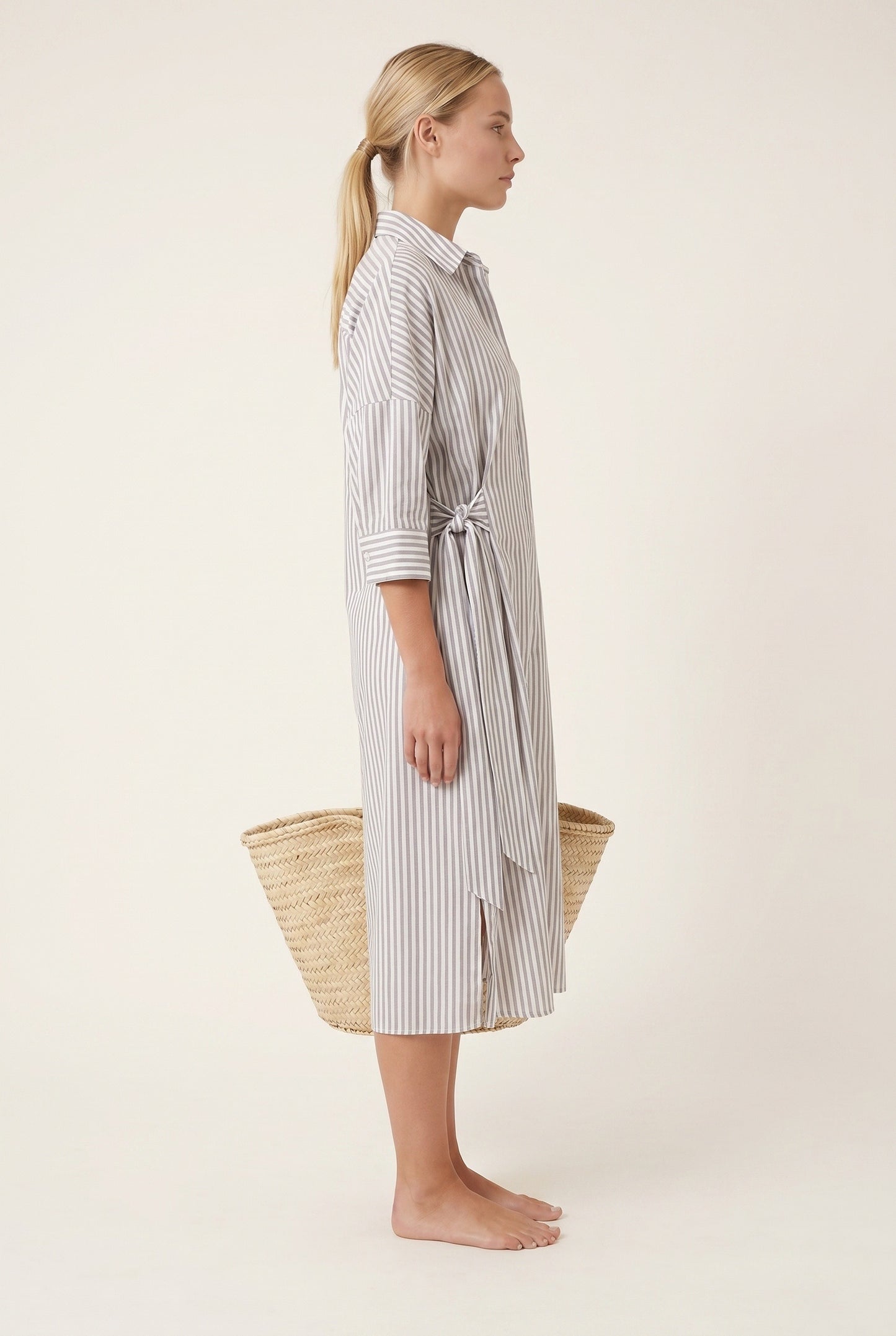 Fanny Dames Midi Jurk | Verticale Streepprint | Button-Down Sluiting