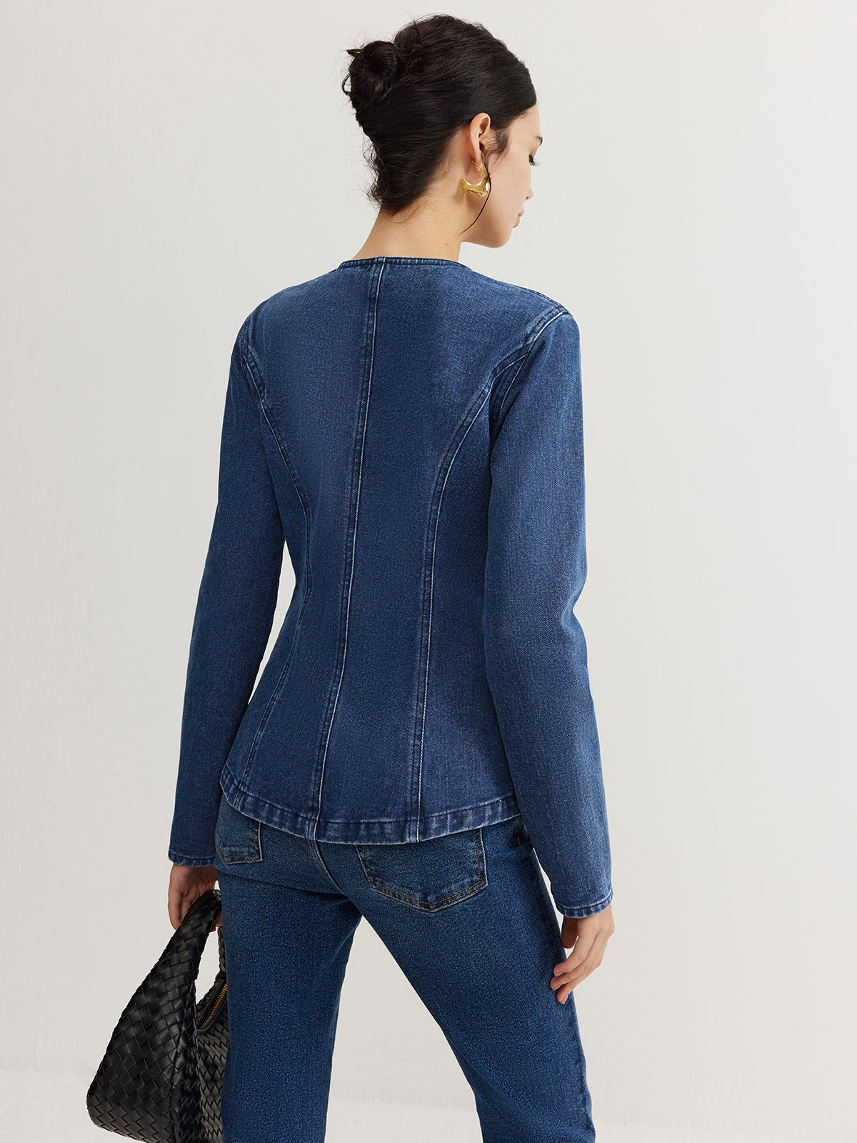 Zina Dames Jasje | Slim Fit | Kraagloos | Goudkleurige Knoopsluiting 4