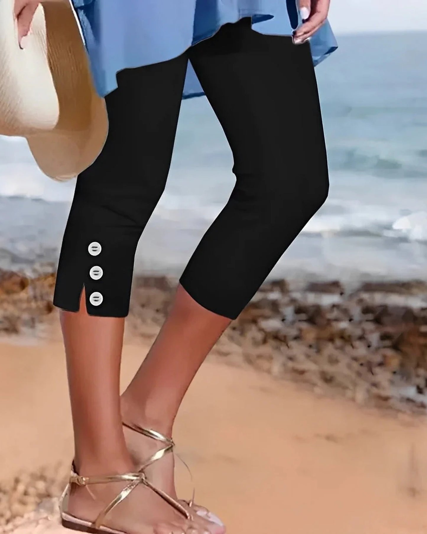 Raymondine Dames Broek | Knopendetail Enkels | Capri Lengte