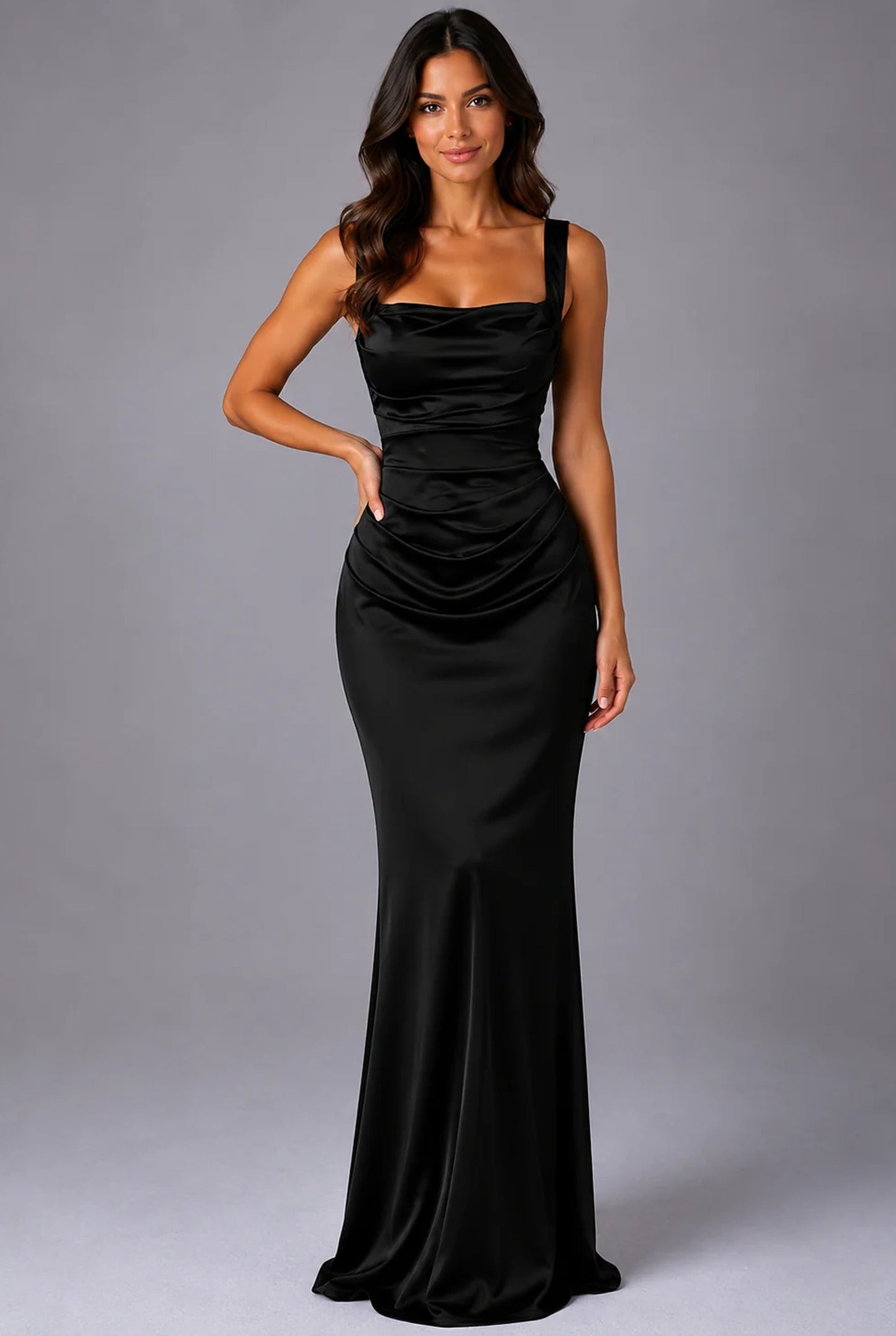 Lucile Dames Maxi Jurk | Satijnen Glans | Gedrapeerde Taille