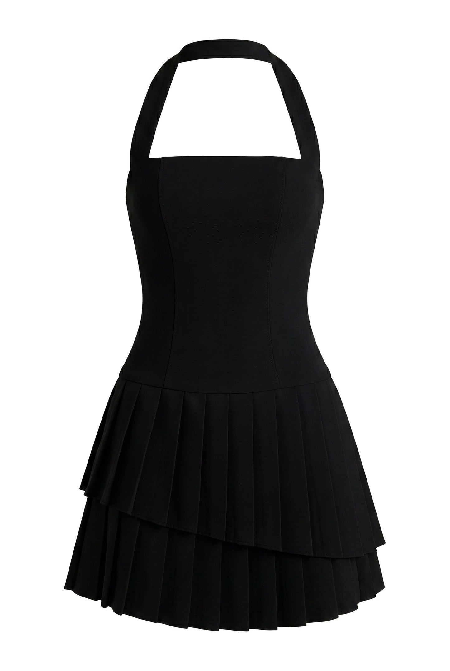Maggy Dames Mini Jurk | Halternek | Gelaagde Plissé Rok