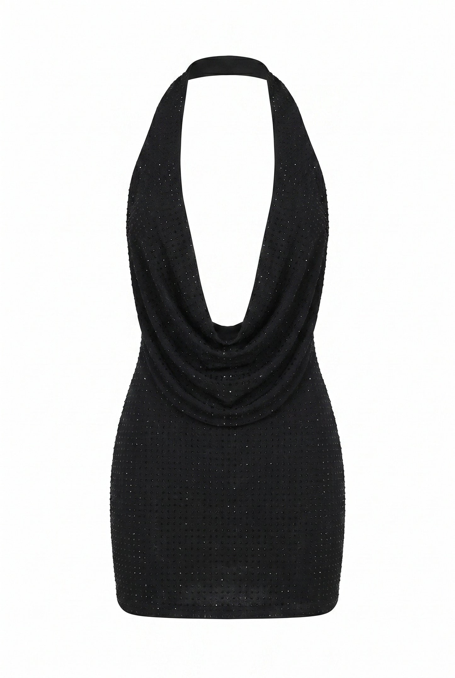 Amélie Women's Mini Dress | Halter Waterfall Neck | Glitter Embellishment