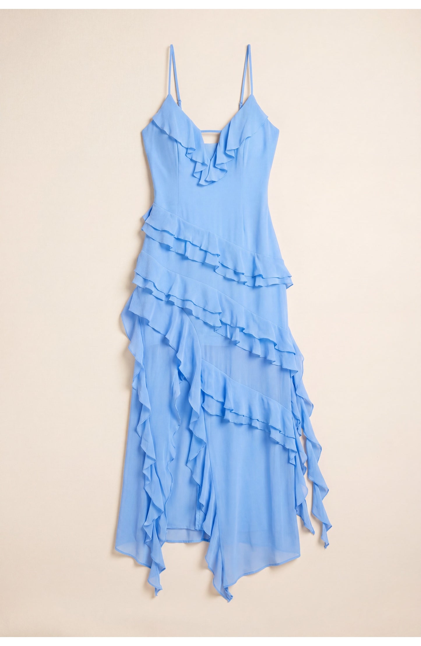 Dames Maxi Jurk | Gelaagde Franje | V-Hals met Ruches
