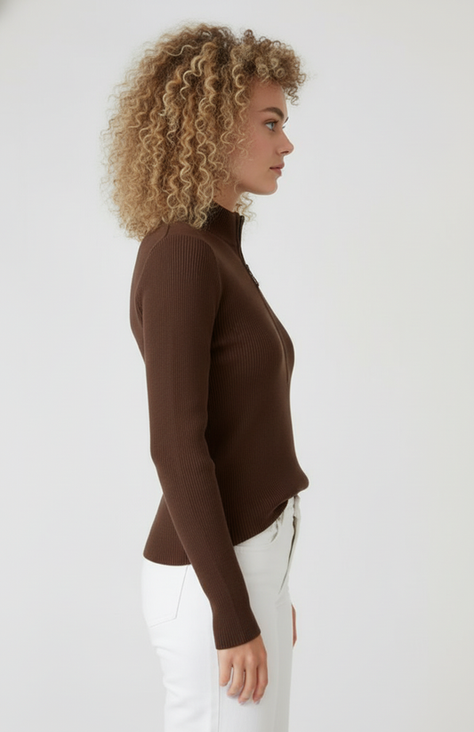 Dames Trui | Halve Rits | Fijn Ribbreisel