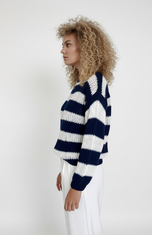 Seline Dames Trui | Gestreept | Grof Gebreid | Relaxte Pasvorm