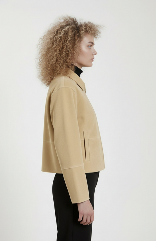 Celestria Dames Cropped Jas | Rechte Snit | Minimalistisch Design | Zilverkleurige Rits