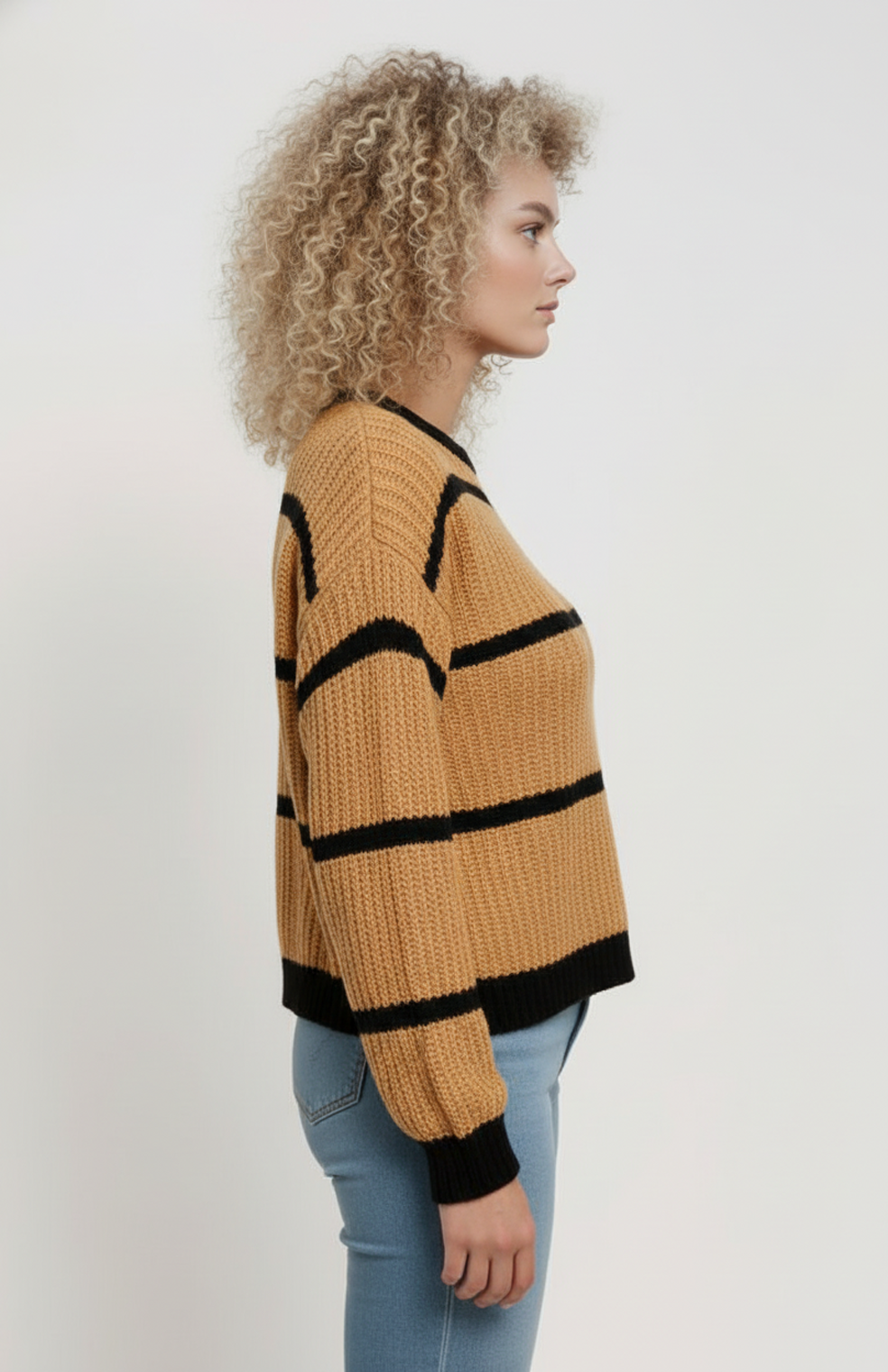 Dames Gebreide Sweater | Gestreept Design | Camel/Zwart