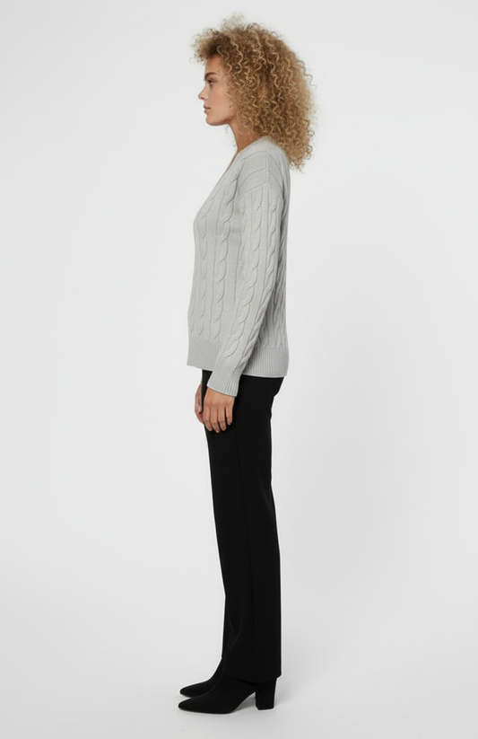 Viviana Dames Trui | Kabelgebreid | V-Hals | Zachte Gebreide Textuur | Comfort Fit