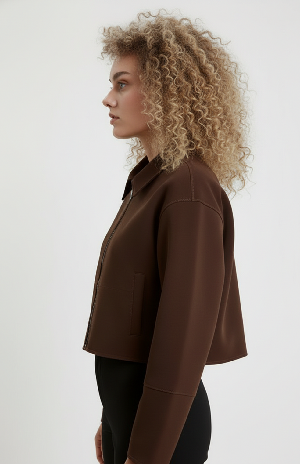 Celestria Women's Cropped Jacket | Straight Cut | Minimalist Design | Silver Zipper