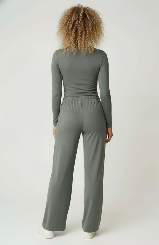 Dames Lounge Set | Lange Mouwen & Wijde Broek | Comfortabele Stretch Fit