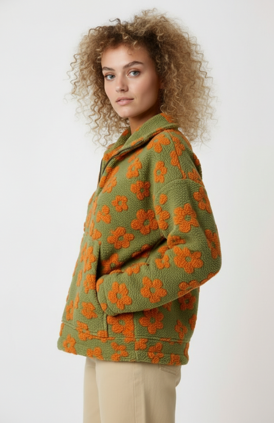 Dames Trui | Halve Rits | Bloemenmotief