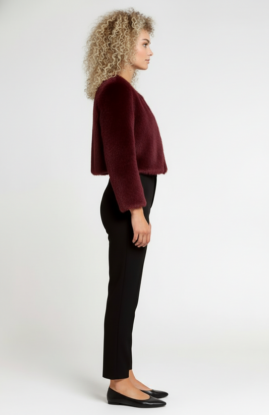 Fleur Dames Korte Jas | Zachte Faux Fur | Ronde Hals | Rechte Snit