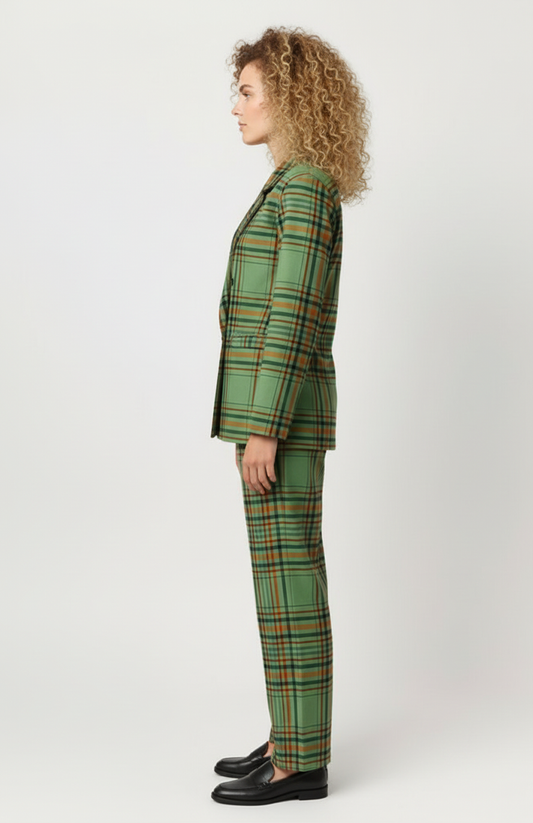 Dames Pantalonpak | Ruitpatroon | Groen-Mosterd