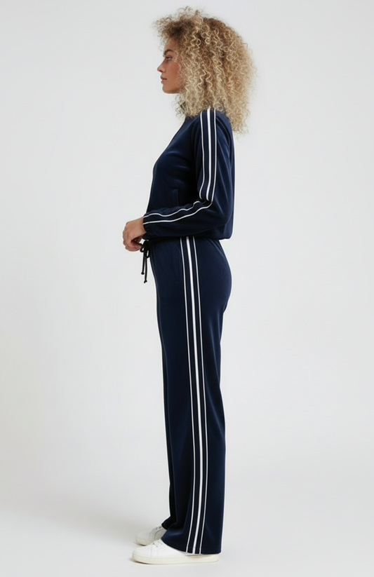 Dames Trainingspak | Velours Look | Ritsshirt & Wijde Broek | Sporty Chic