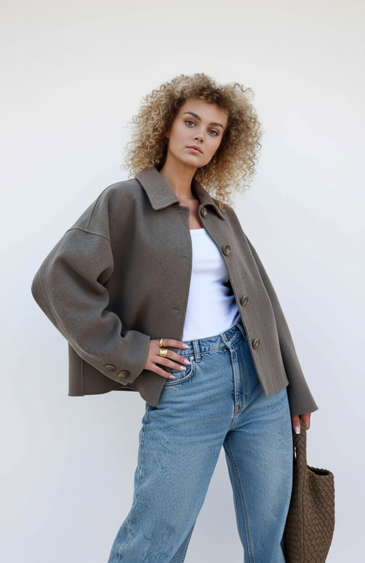 Helle Dames Jas | Oversized Wolmix met Kraag en Knoopsluiting