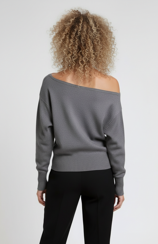 Dames Trui | Off-Shoulder | Fijngebreid | Elastische Boord