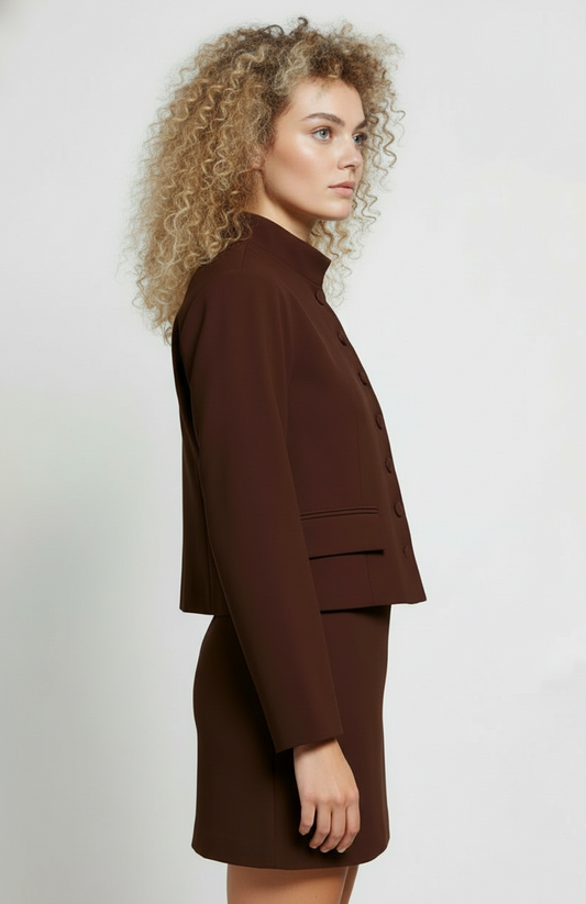 Dames Co-Ord Set | Cropped Jack & Mini Rok | Kastanje Bruin