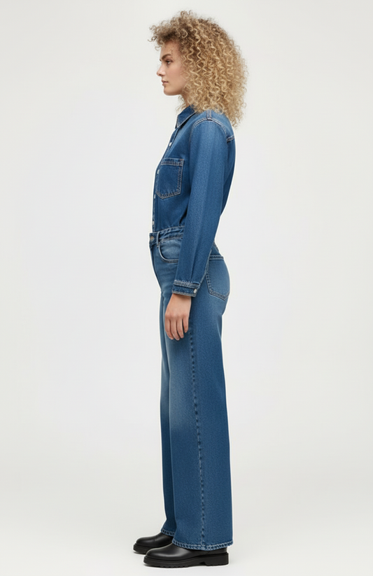 Dames Denim Co-Ord Set | Lange Mouwen | Rechte Pijpen | Klassieke Wassing
