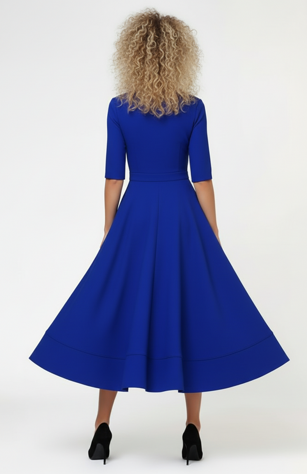 Mireille Midi Jurk | A-Lijn | Diepe V-Hals En Driekwartmouwen