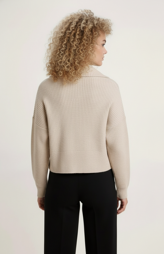 Dames Gebreid Vest | Brede Kraag | Cropped Pasvorm | Zachte Ribstructuur