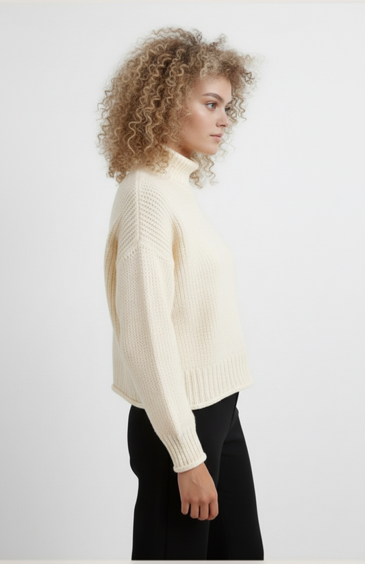 Elinel Dames Trui | Hoge Kraag | Zachte Gebreide Textuur | Relaxed Fit