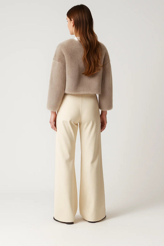 Kiraa Dames Korte Jas | Imitatiebont | Open Model | Zachte Luxe Textuur