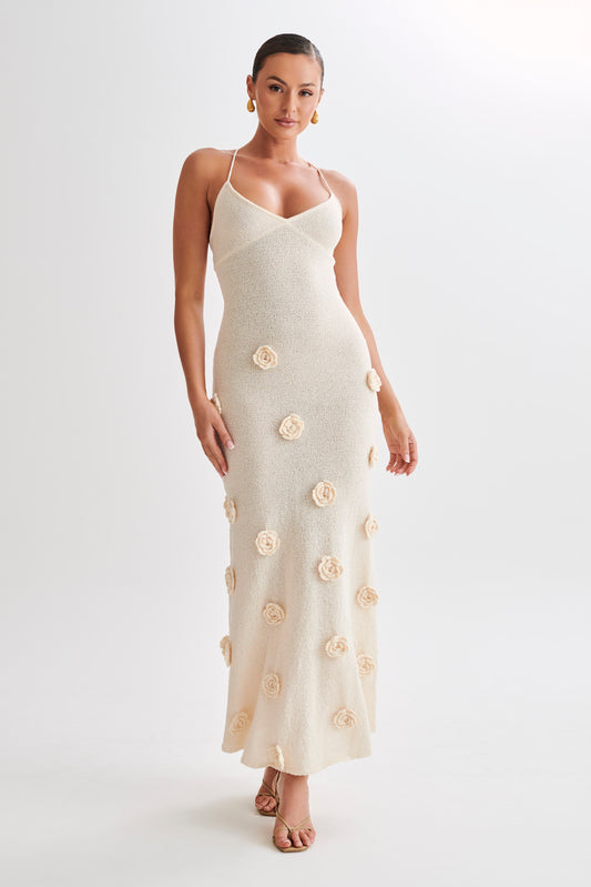 Marina Gebreide Maxi Jurk – Zachte Ribstructuur met Elegante V-hals en Lange Mouwen 1