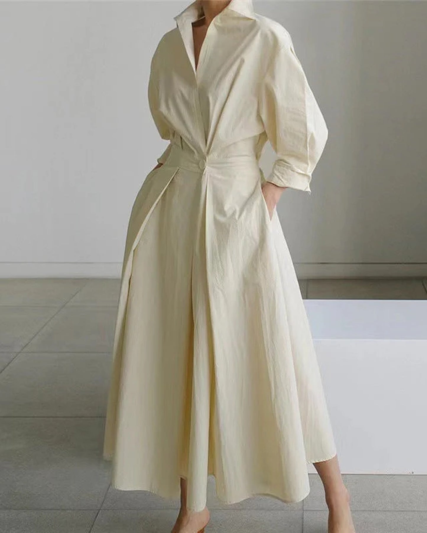 Arianna Dames Maxi Kjole | Overhemdkrave | Slå-om-design