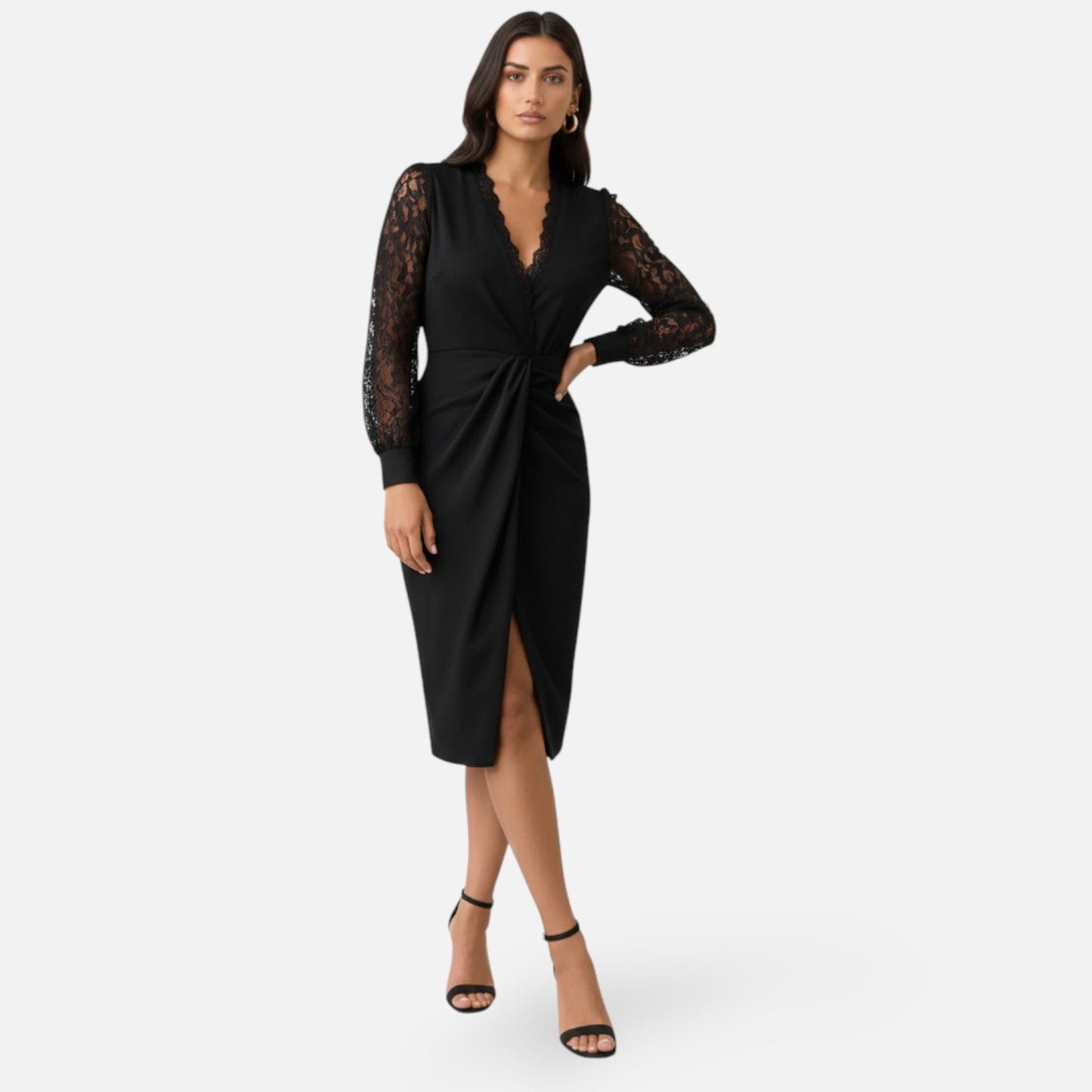 Alessia Dames Jurk | Getailleerd | Met Kanten Mouwen | Elegante Midi Galajurk 1