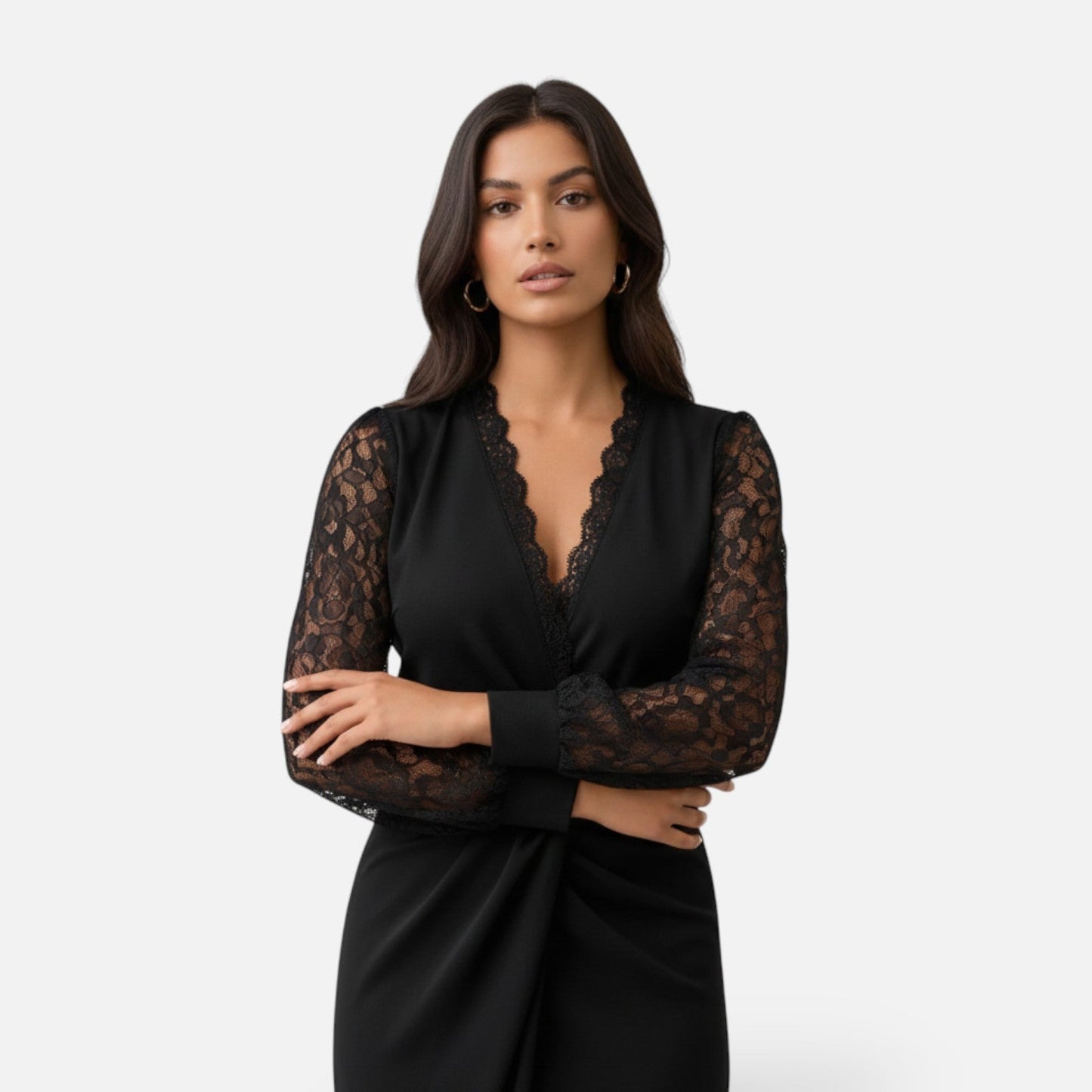 Alessia Dames Jurk | Getailleerd | Met Kanten Mouwen | Elegante Midi Galajurk 2