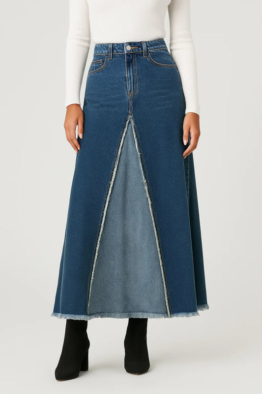 Alessia Spijkerrok Dames | A-Lijn | Met Inzetstuk | Rafelrand 0