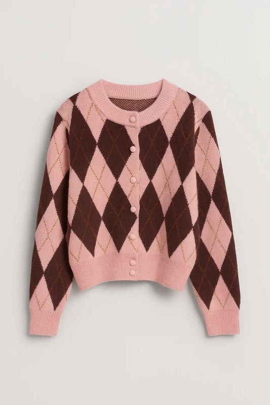 Allegra Dames Vest | Lang Vest | Retro Snit | Argyle Motief 0