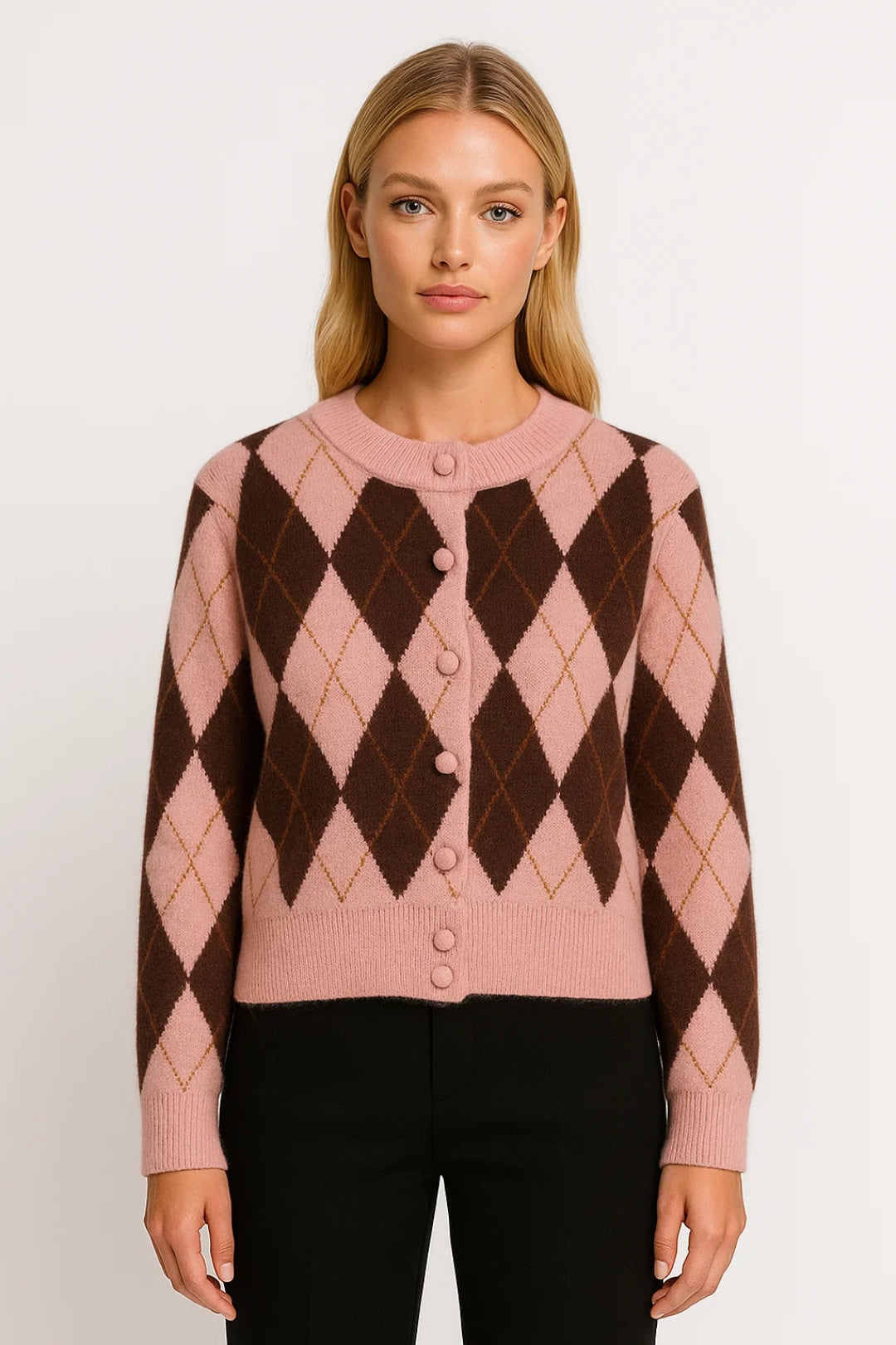 Allegra Dames Vest | Lang Vest | Retro Snit | Argyle Motief 2