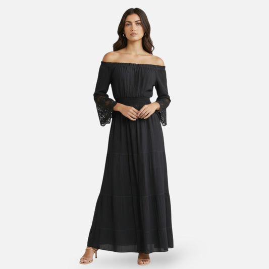 Allegra Lange Jurk Dames | Off-Shoulder | Vloeiend | Kantdetails 1