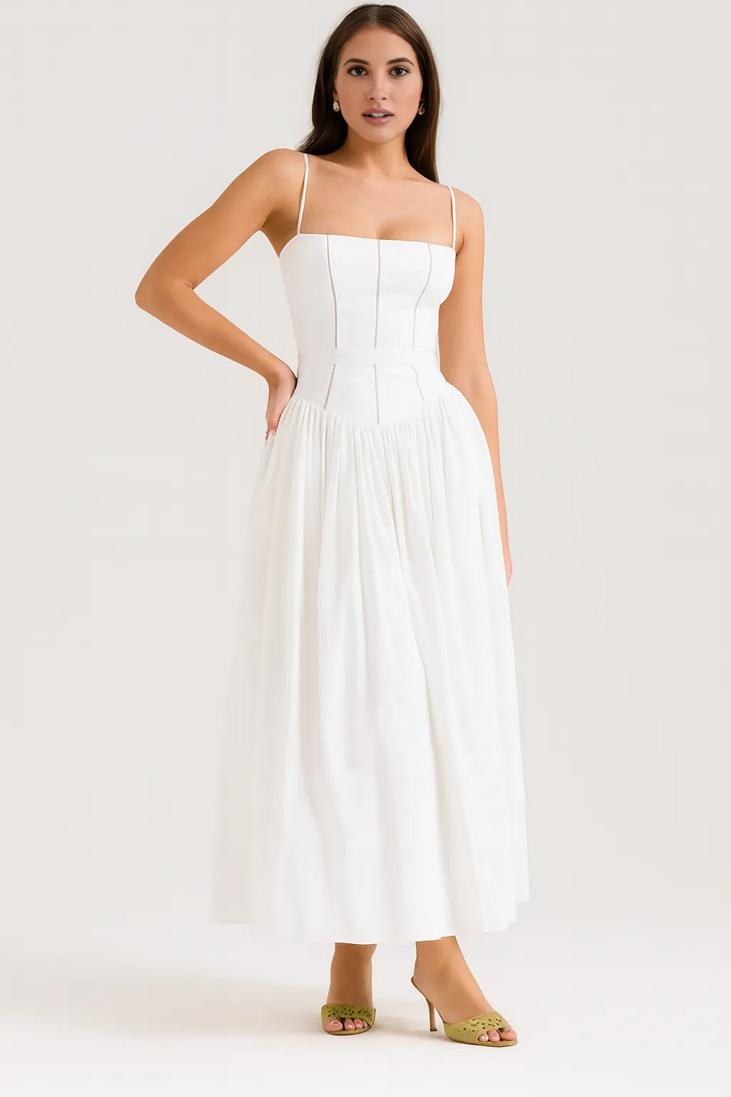 Allegra Lange Jurk Dames | Vloeiende Pasvorm | Vierkante Halslijn | Verstelbare Bandjes 8