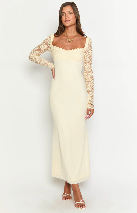 Allegra Maxi Jurk | Lange Mouwen | Vloeiend Design | Kanten Details 0