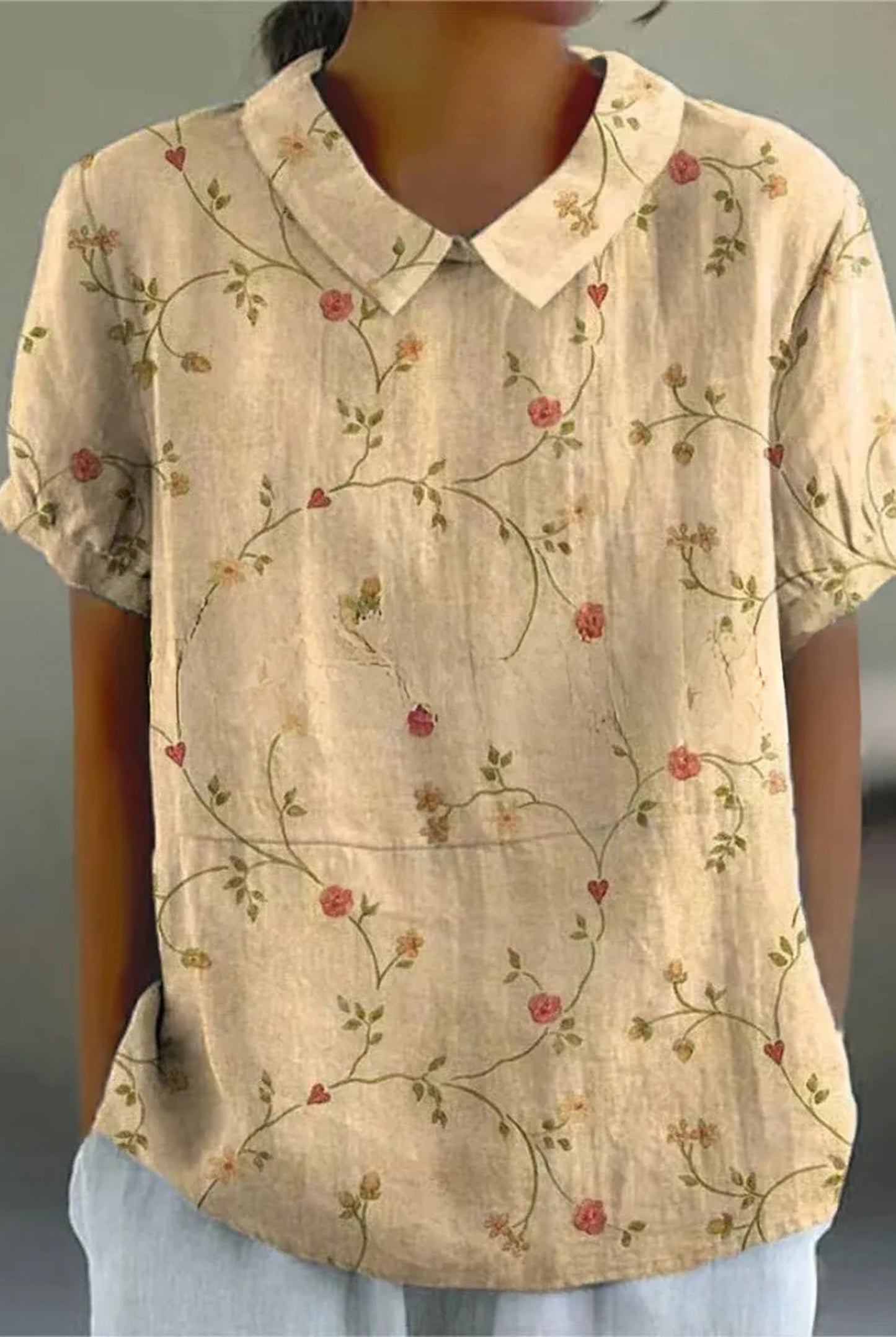 Clarinde Dames T-shirt | Geborduurde Bloemen | Korte Kraag