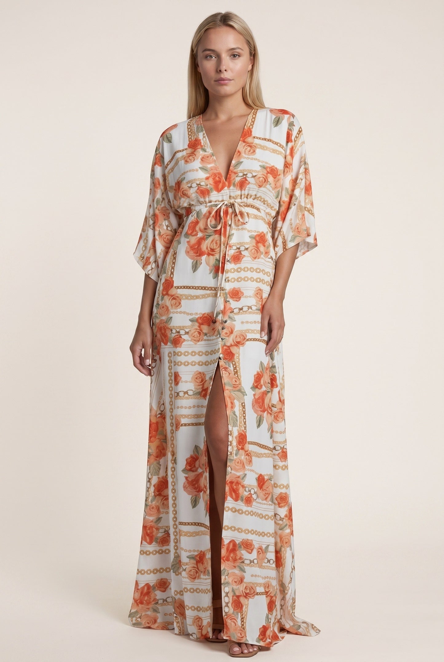 Monique Dames Maxi Jurk | Psychedelische Print | Kimono Mouwen
