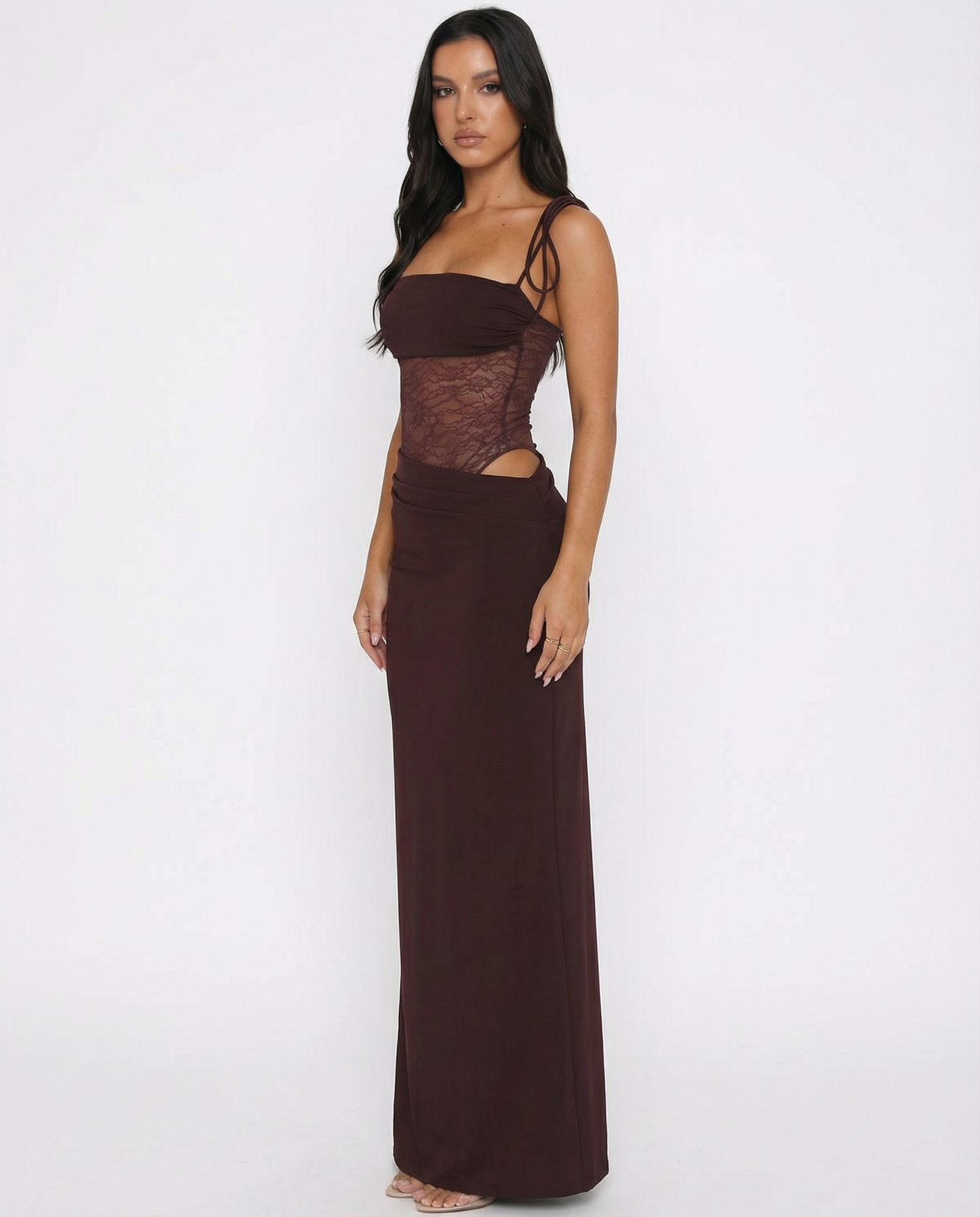Arianna Lange Jurk Dames | Bandeau | Met Kantpaneel | Vloeiende Rok 1