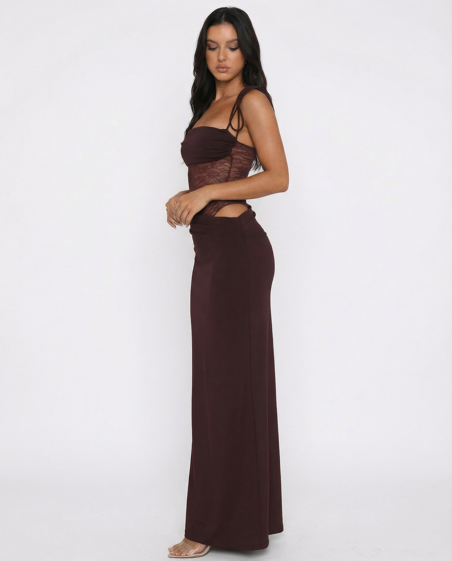 Arianna Lange Jurk Dames | Bandeau | Met Kantpaneel | Vloeiende Rok 2