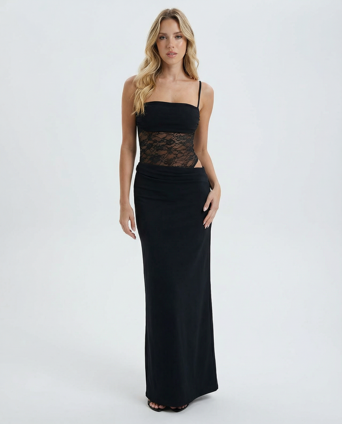 Arianna Lange Jurk Dames | Bandeau | Met Kantpaneel | Vloeiende Rok 4