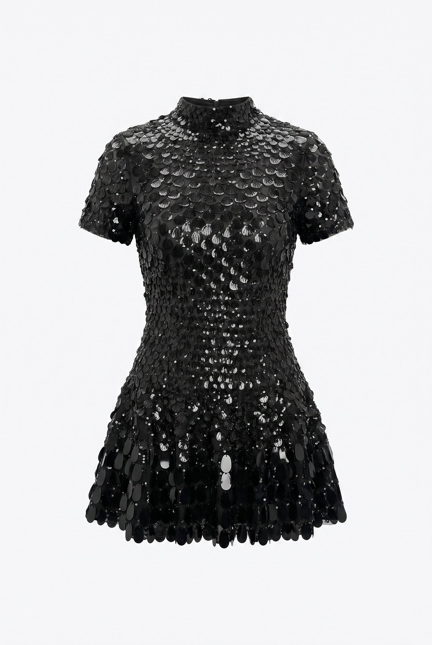 Women's Dress | Black Sequins | Short Sleeves Ruffle Hem