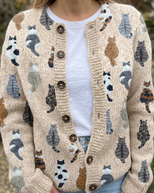 Maurane Dames Vest | Katten Print | Ronde Hals