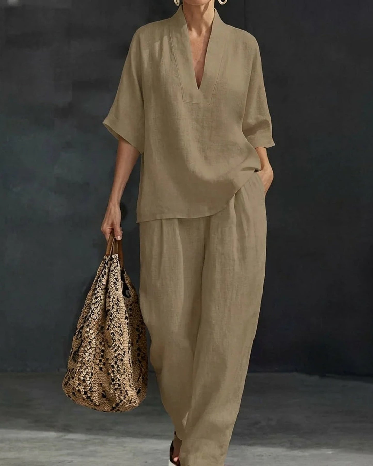 Céleste-Amandine Dames Co-Ord Set | V-Hals | Korte Mouwen