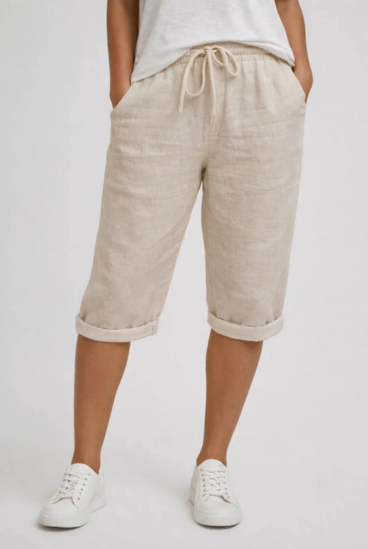 Mylène Dames Korte Broek | Linnen Stof | Omgeslagen Pijpen