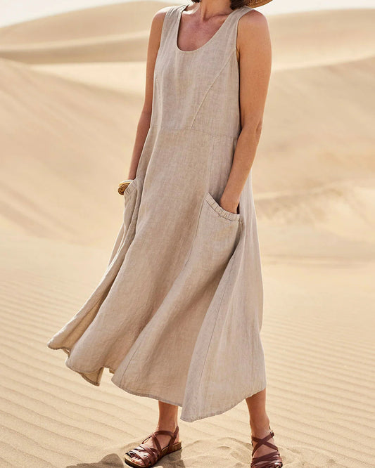 Amicie Dames Maxi Jurk | Mouwloos Model | Zakken Aan Zijkant