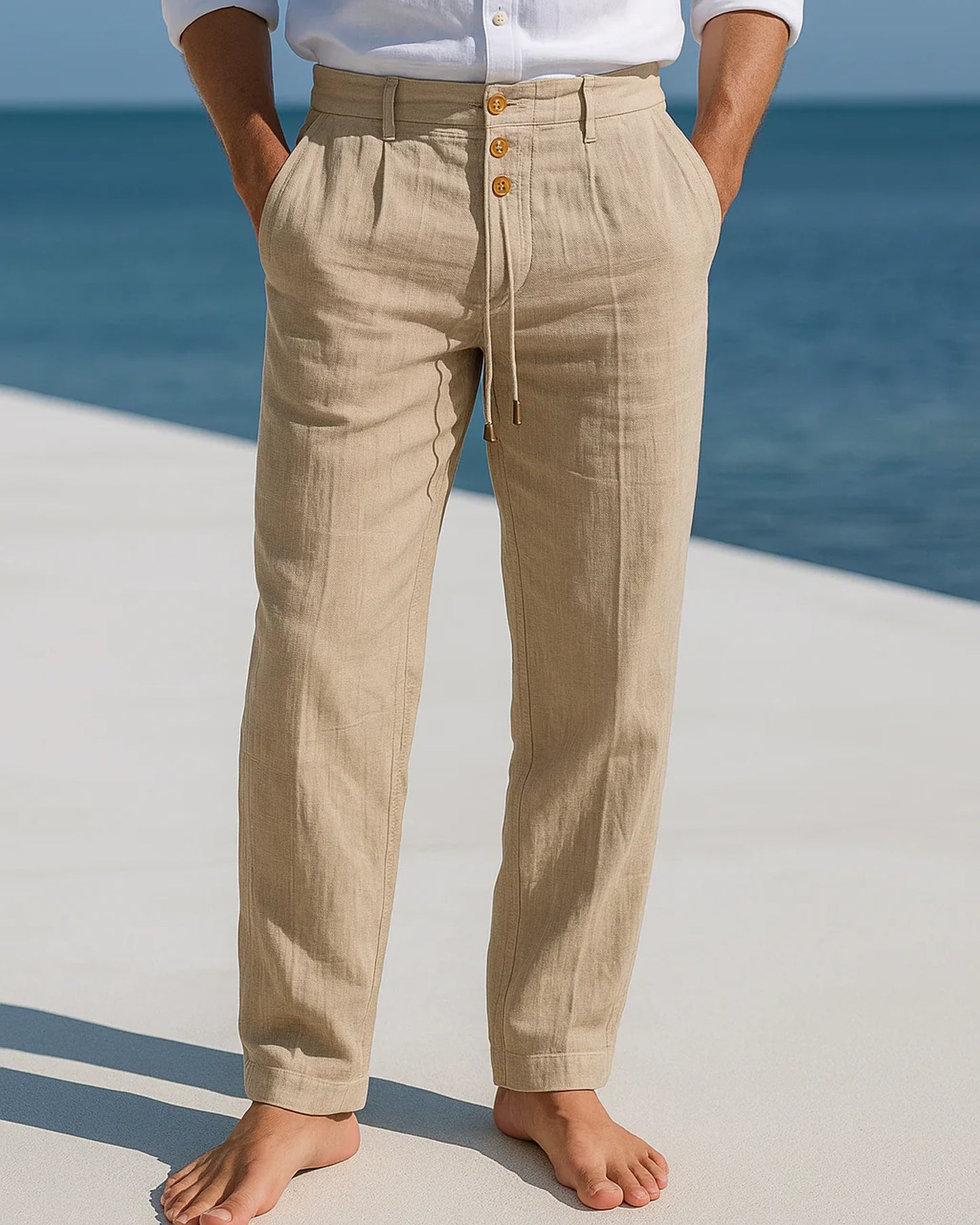 Gregorio Heren Trousers | Linen Weaving | Adjustable Waist