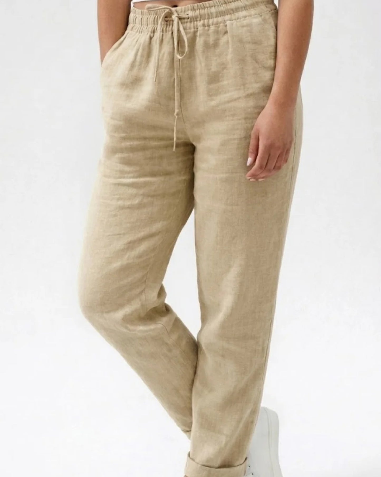 Anette Dames Broek | Elastische Tailleband | Koordstrik Detail